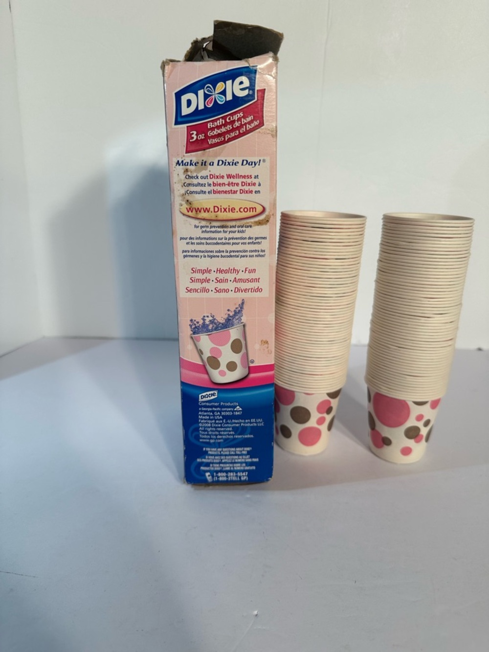 Dixie 3 oz Paper Bath Cups Pink Polka Dots 2008 Discontinued 116 Cups Open Box - Picture 4 of 6